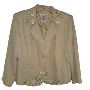 Plaza South Tan Embroidered Trim Blazer